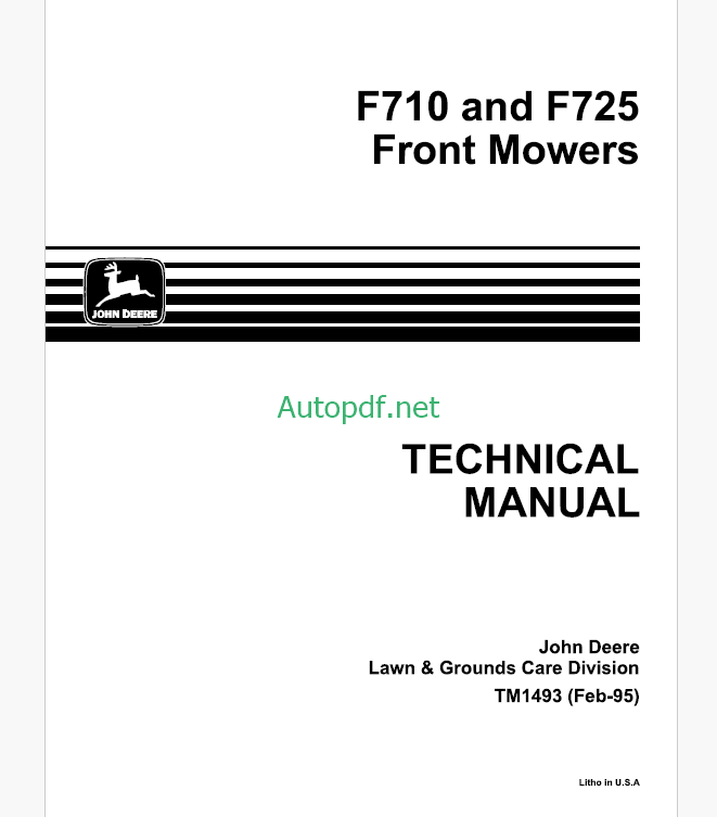 John Deere F710 and F725 Front Mowers Technical Manual (TM1493)