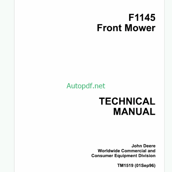John Deere F1145 Front Mower Technical Manual (TM1519)