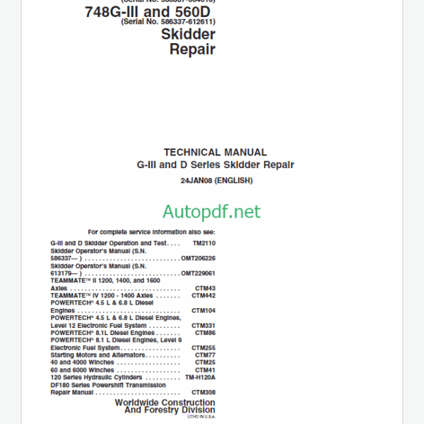 John Deere G-III and D Series Skidder Repair TECHNICAL MANUAL