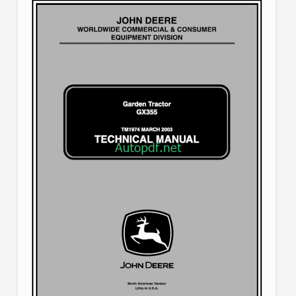 John Deere GX355 Garden Tractor Technical Manual (TM1974)