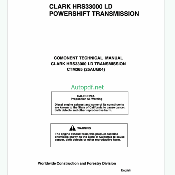 John Deere HRS33000 LD Powershif Transmission Component Technical Manual (CTM365)