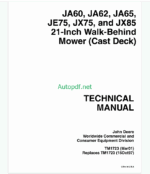 John Deere JA60 JA62 JA65 JE75 JX75 and JX85 21-inch Walk-Behind Mower (Cast Deck) Technical Manual (TM1723)