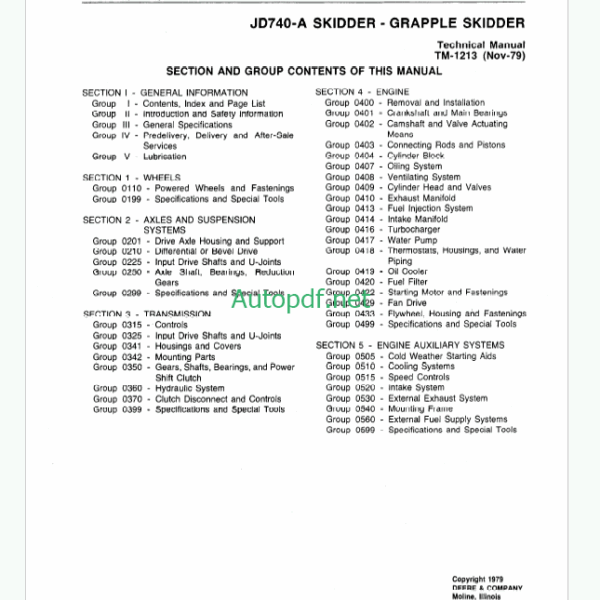 John Deere JD740-A Grapple Skidder Technical Manual (TM1213)