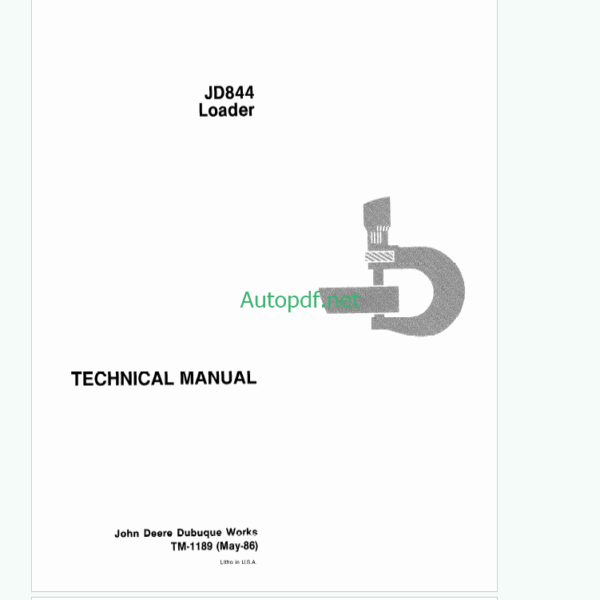 John Deere JD844 Loader Technical Manual (TM1189)