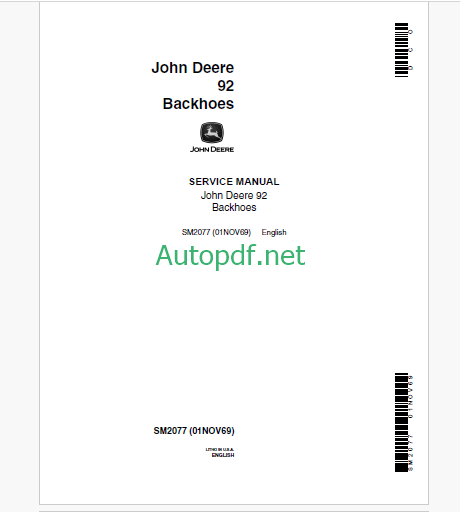 John Deere John Deere 92 Backhoes Service Manual