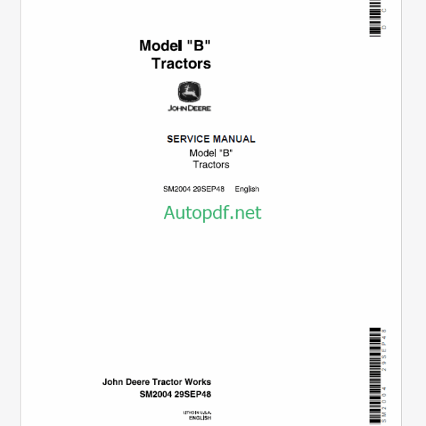 John Deere Model B Tractors Service Manual (SM2004)
