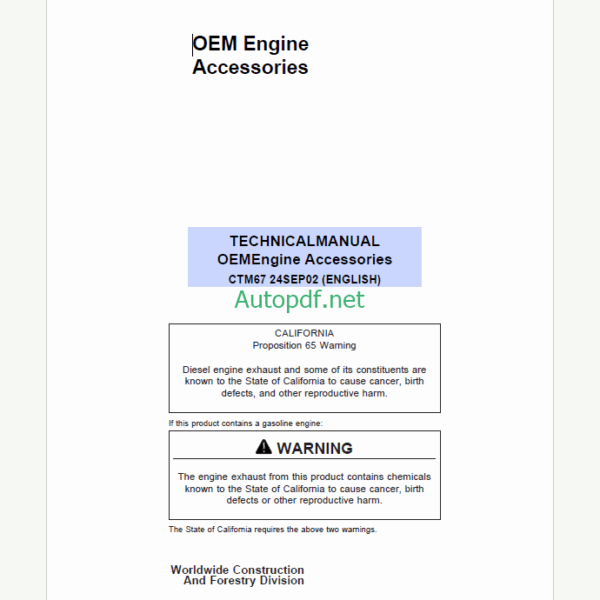 John Deere OEM Engine Accessories Technical Manual (CTM67)