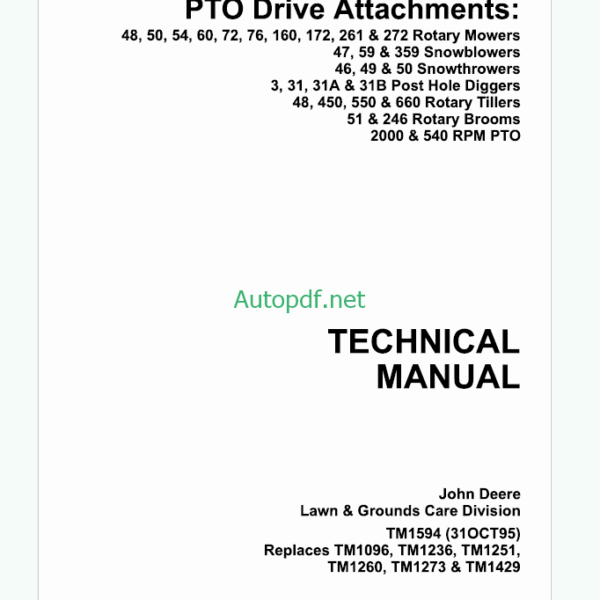 John Deere PTO Drive Attachments Technical Manual (TM1594)