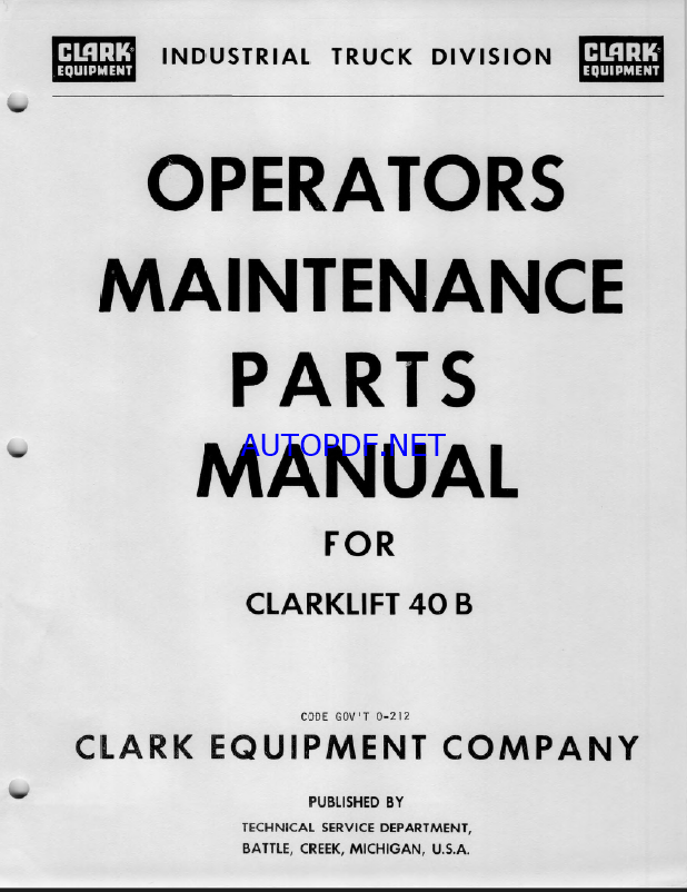 Clark 40B Forklift Operator and Maintenance Manual (O-212)
