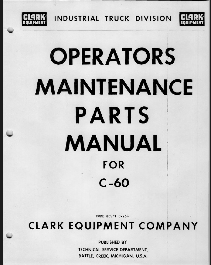 Clark C60 Forklift Operator and Maintenance Manual (O-204)