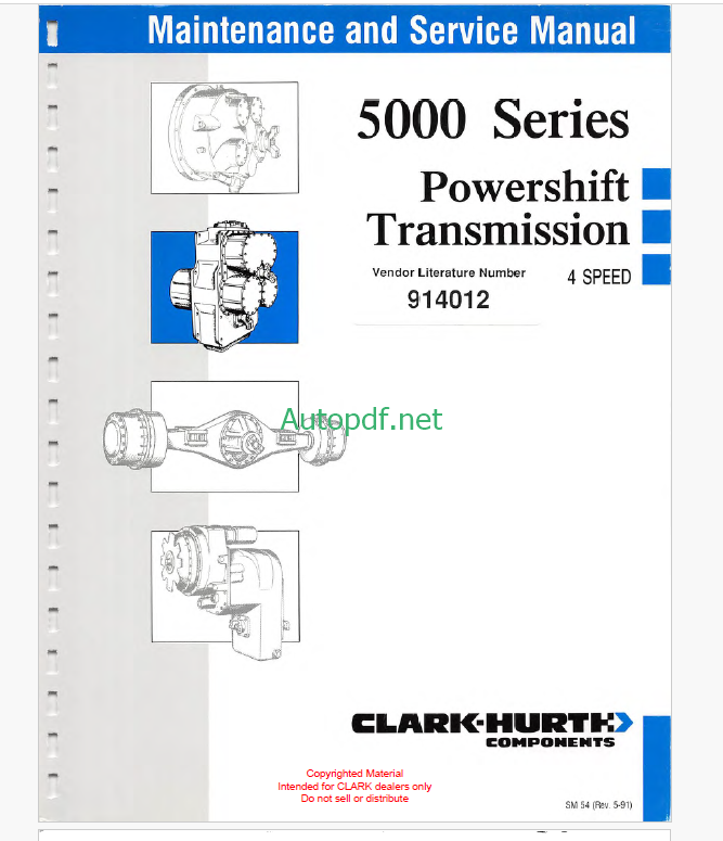 Clark 5000 Series Powershift Transmission 4 Speed Maintenance and Service Manual (914012)