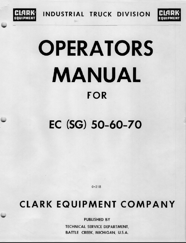 Clark EC(SG)50, 60, 70 Forklift Operators Manual (O-218)