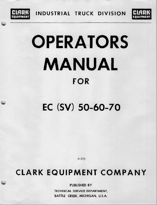 Clark EC(SV) 50, 60, 70 Forklift Operators Manual (O-219)