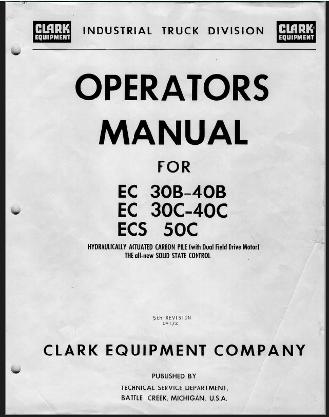 Clark EC30B, EC40B, EC30C, EC40C, ECS50C Forklift Operators Manual (O-172)