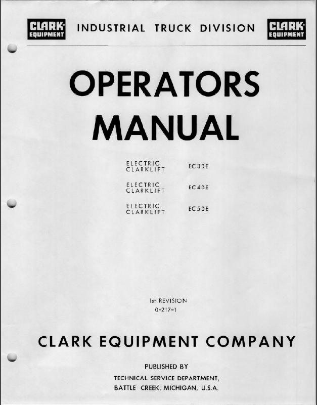Clark EC30E, EC40E, EC50E Forklift Operators Manual (O-217)