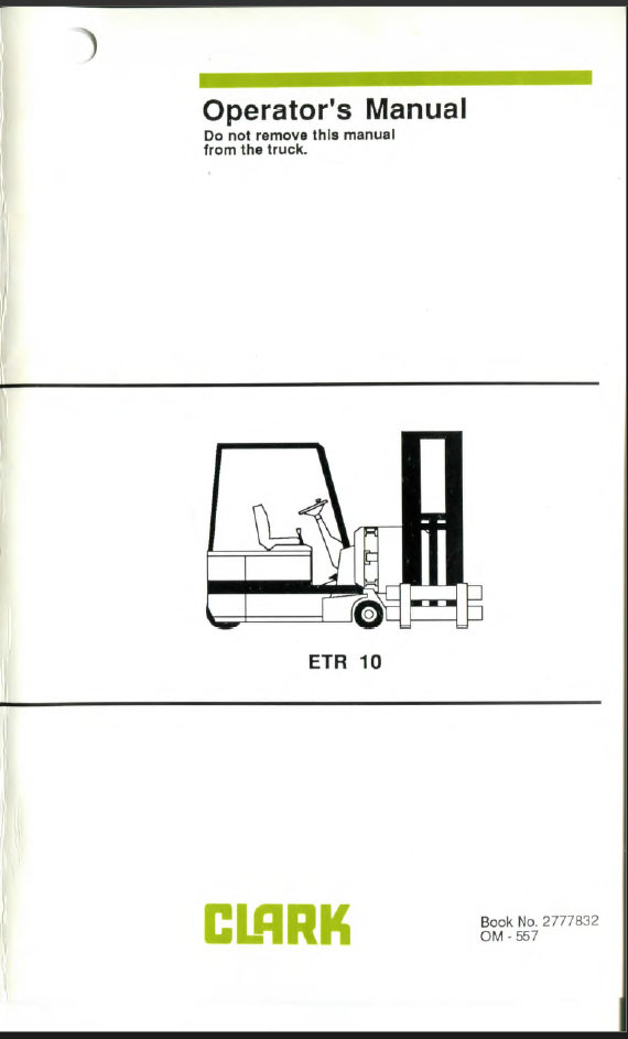 Clark ETR10 Forklift Operators Manual (OM-557)