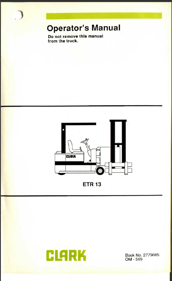 Clark ETR13 Forklift Operators Manual (OM-569)