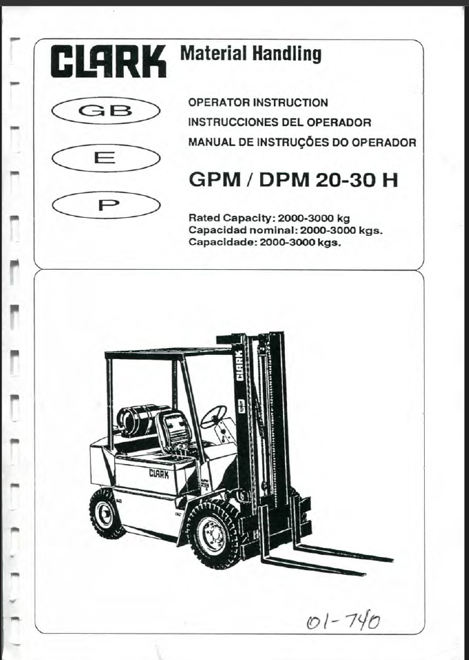 Clark GPM-DPM 20-30H Forklift Operators Manual (OI-740)