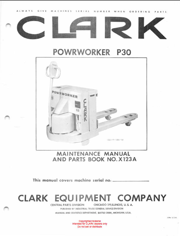 Clark Powrworker P30 Parts Manual (X123A)