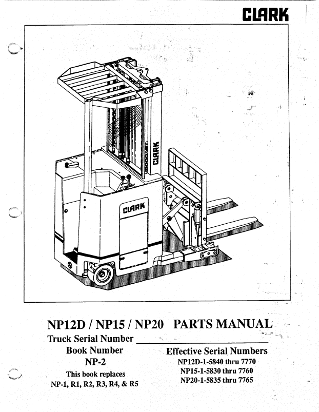 Clark NP12D, NP15, NP20 Forklift Parts Manual (NP-2)