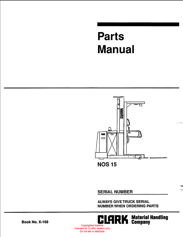 Clark NOS15 Reach Truck Parts Manual (X168)