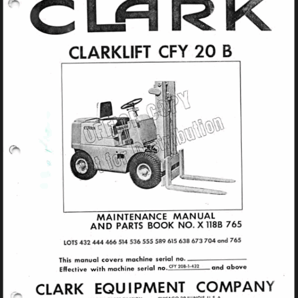 Clark Clarklift CFY20B Forklift Parts Manual (X118B)