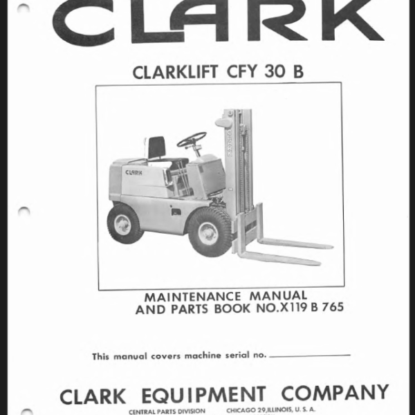 Clark Clarklift CFY30B Forklift Parts Manual (X119B)