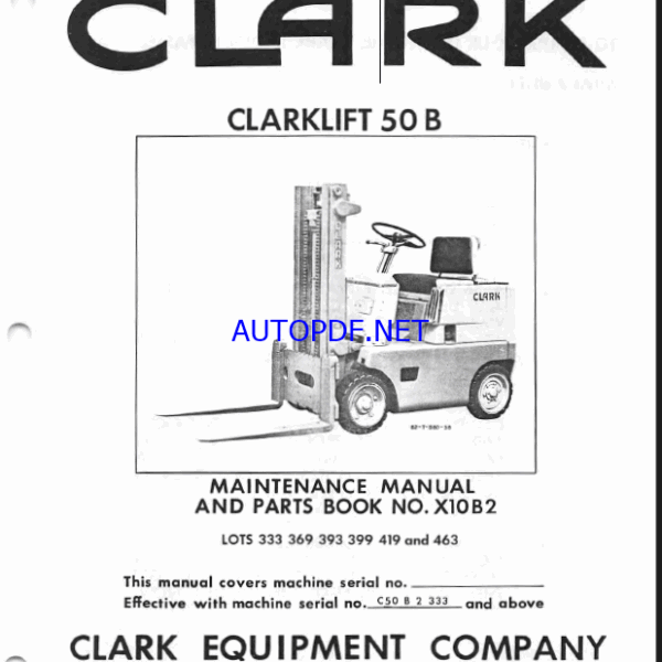 Clark Clarklift 50B Forklift Parts Manual (X10B2)
