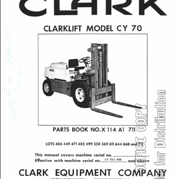 Clark Clarklift CY70 Forklift Parts Manual (X114A1)