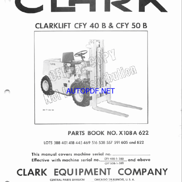 Clark Clarklift CFY40B, CFY50B Forklift Parts Manual (X108A)