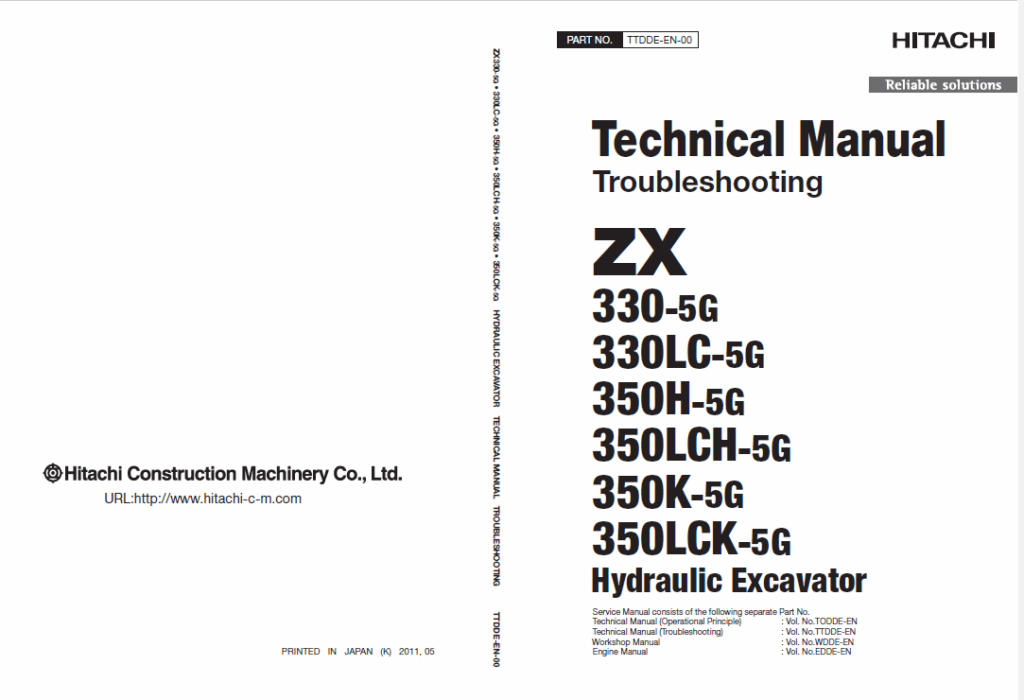 ZX330-5G,ZX330LC-5G,ZX350H-5G,ZX350LCH-5G,ZX350K-5G,ZX350LCK-5G Technical Manual (Troubleshooting)