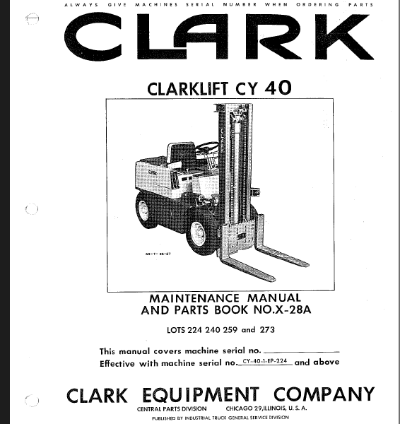 Clark Clarklift CY40 Forklift Parts Manual (X28A)