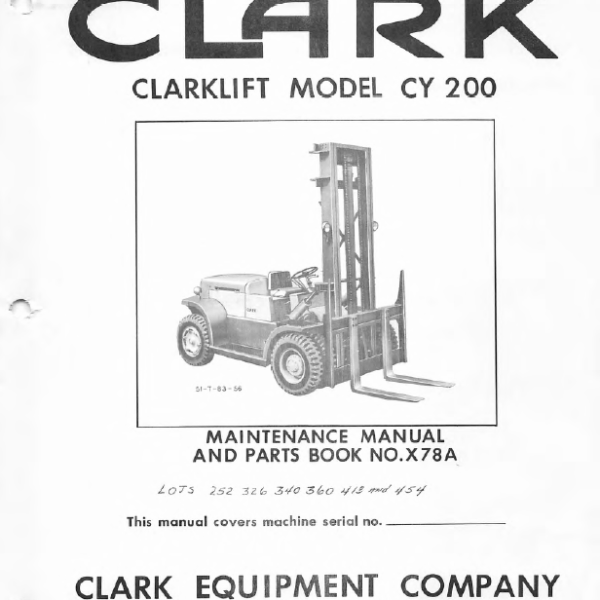 Clark Clarklift Model CY200 Forklift Parts Manual (X78A)