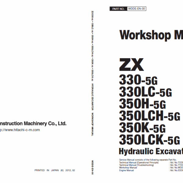 ZX330-5G,ZX330LC-5G,ZX350H-5G,ZX350LCH-5G,ZX350K-5G,ZX350LCK-5G Workshop Manual