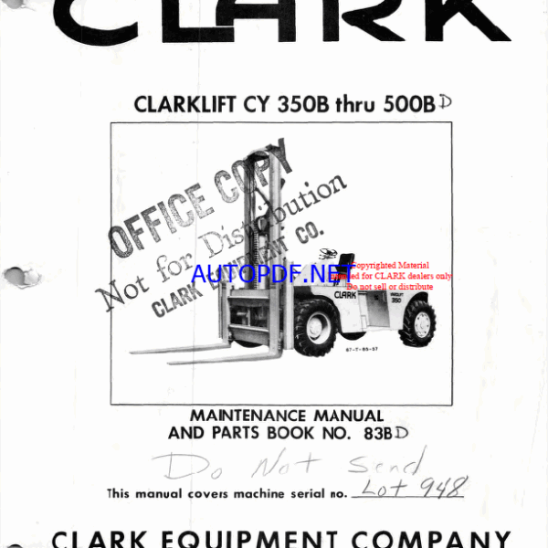 Clark Clarklift CY350B thru CY500B D Forklift Parts Manual (83BD)