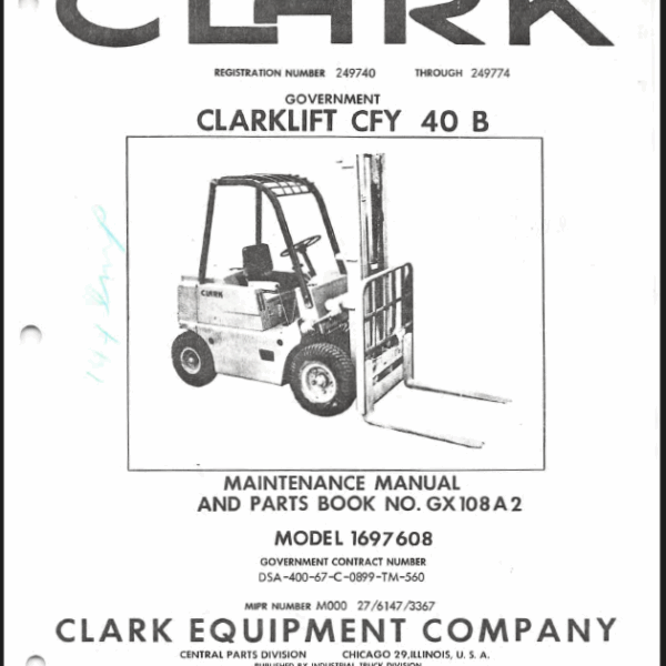 Clark Clarklift CFY40B Forklift Parts Manual (GX108A2)