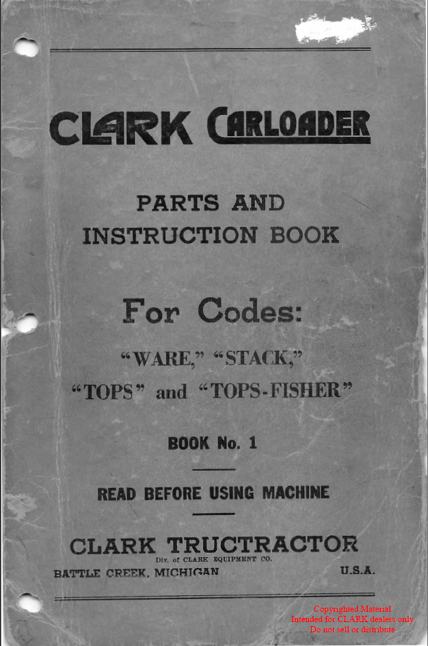 Clark Carloader Ware, Stack, Tops, Tops-Fisher Parts and Instruction Book (No. 1)