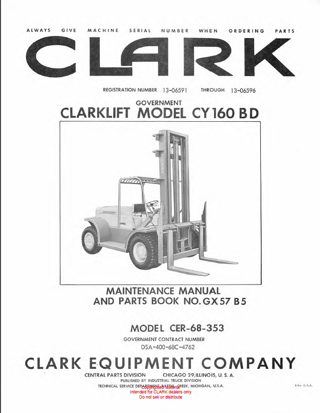 Clark Clarklift CY160B D Parts Manual (GX57B5)