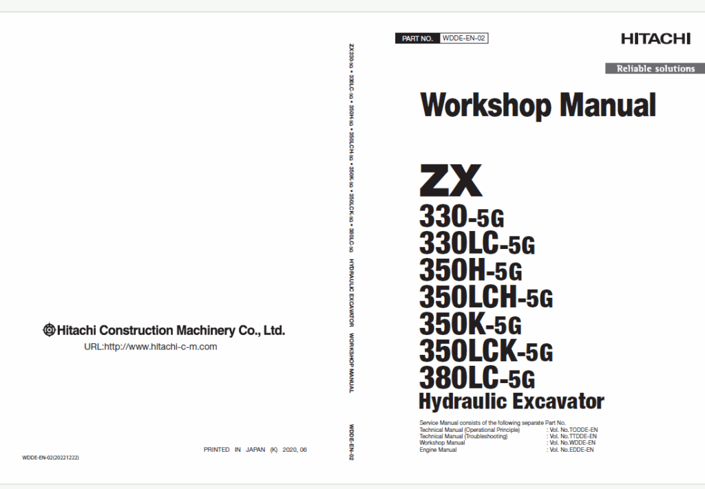 ZX330-5G,ZX330LC-5G,ZX350H-5G,ZX350LCH-5G,ZX350K-5G,ZX350LCK-5G,ZX380LC-5G Workshop Manual
