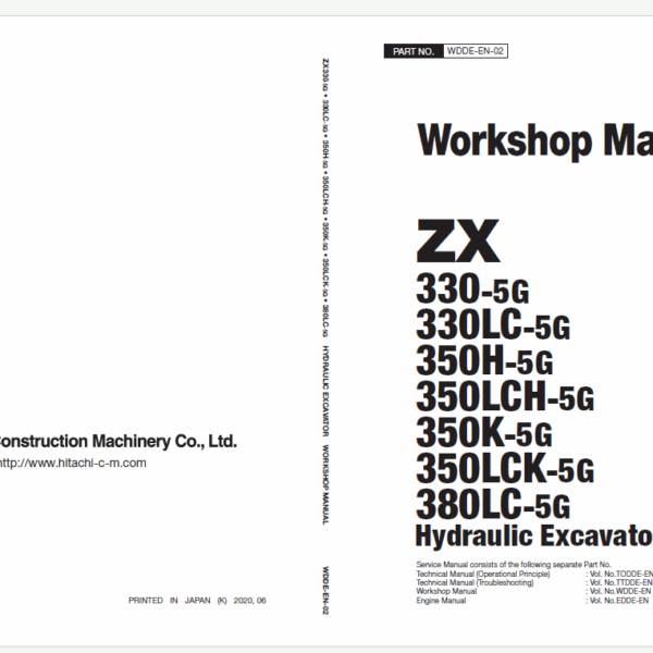 ZX330-5G,ZX330LC-5G,ZX350H-5G,ZX350LCH-5G,ZX350K-5G,ZX350LCK-5G,ZX380LC-5G Workshop Manual