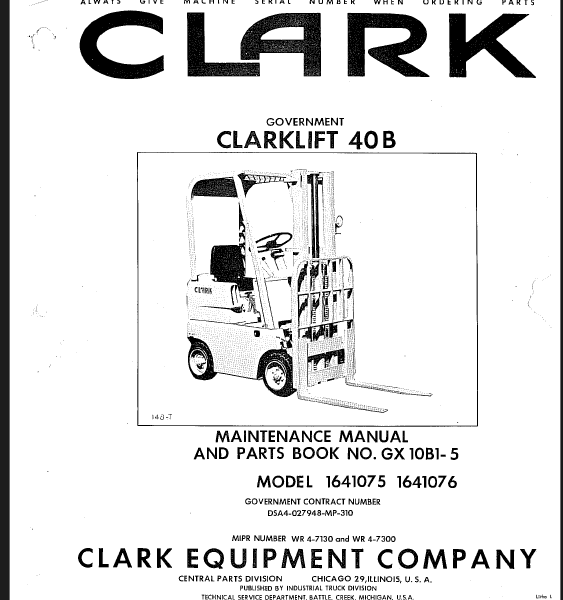 Clark Clarklift 40B Forklift Maintenance and Parts Manual (GX10B1-5_2)