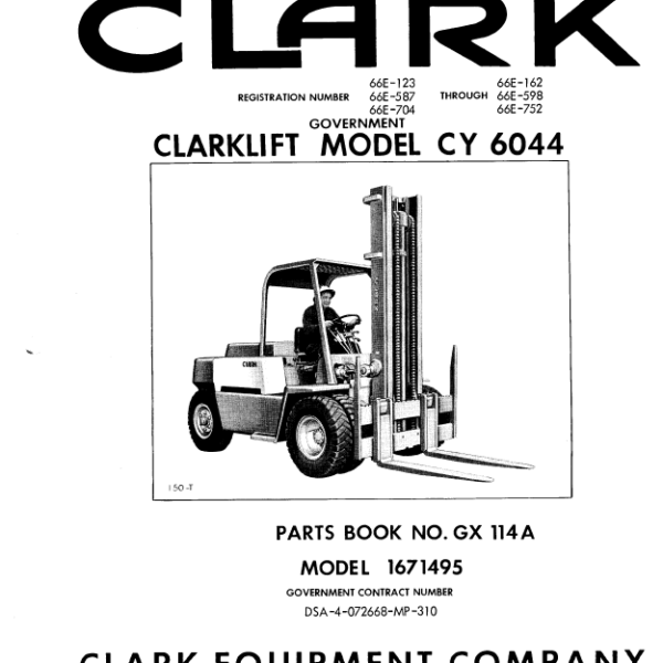 Clark Clarklift CY6044 Forklift Parts Manual (1671495_CY6044)