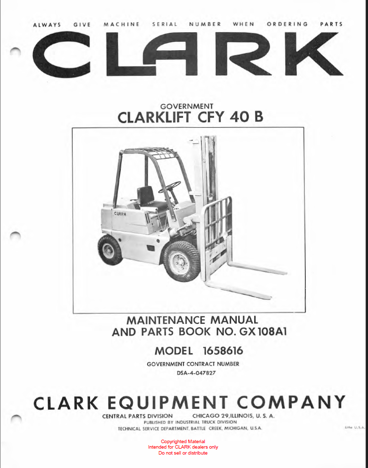 Clark Clarklift CFY40B Forklift Parts Manual (GX108A1)