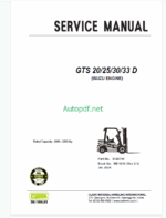 Clark GTS20, GTS25, GTS30, GTS33D Isuzu Engine Forklift Service Manual (SM1031)