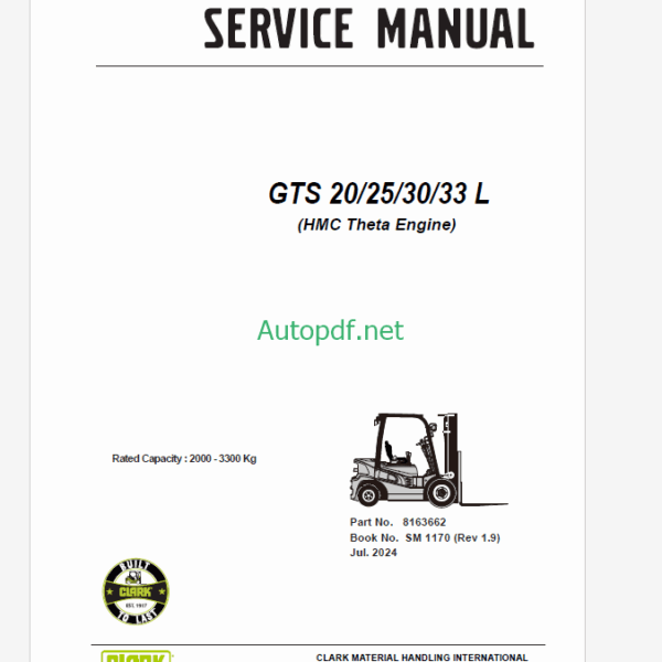 Clark GTS20, GTS25, GTS30, GTS33L HMC Theta Engine Forklift Service Manual (SM1170)