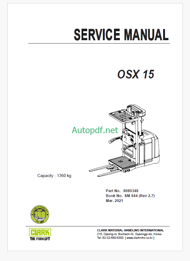 Clark OSX15 Forklift Service Manual (SM844)