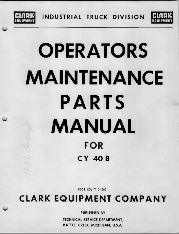 Clark CY40B Forklift Operator and Maintenance Manual (O-202)