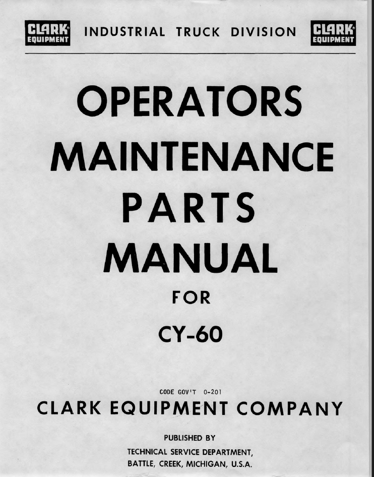 Clark CY60B Forklift Operator and Maintenance Manual (O-201)