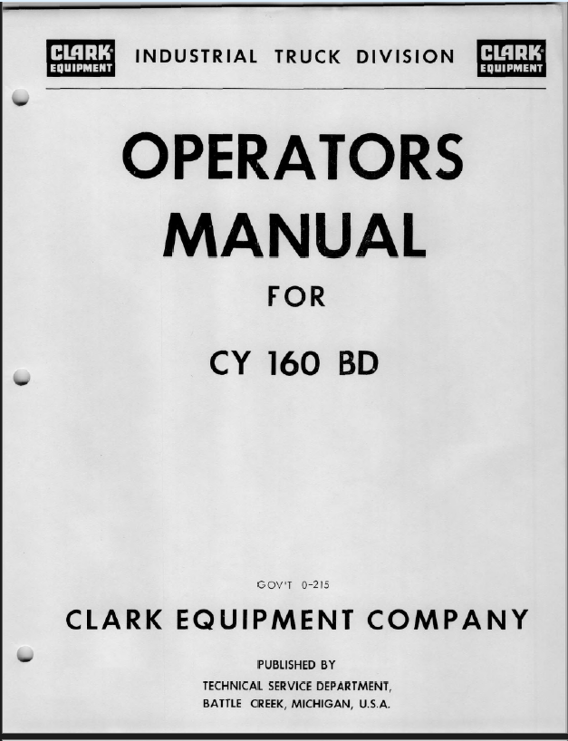 Clark CY160 BD Forklift Operators Manual (O-215)