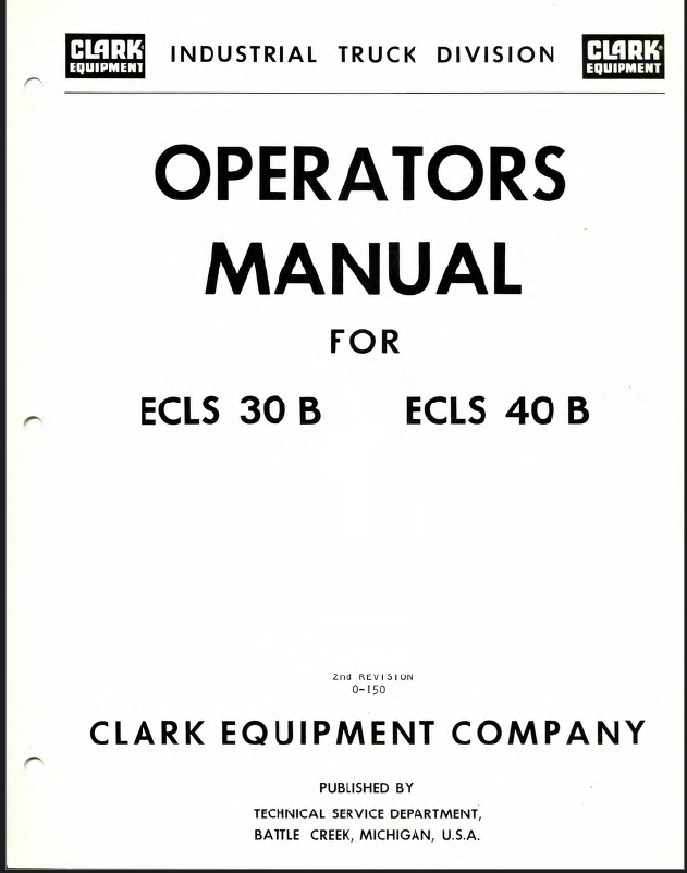 Clark ECLS30B, ECLS40B Forklift Operators Manual (O-150)